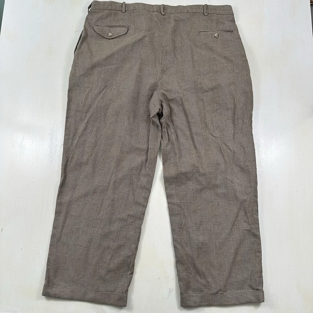 VTG Polo Ralph Lauren Men's Pants 39x26 Cuffed Pleated Beige Gray‎ Glen Plaid